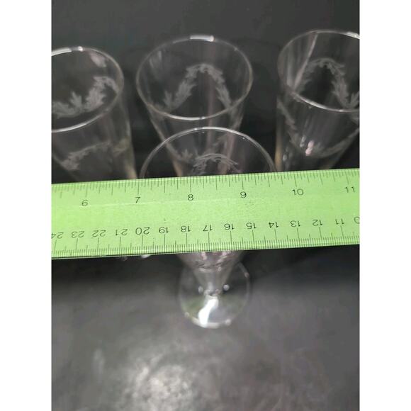 Chintz Etched Pilsner‎ Glasses Set of 4, 10 oz Footed Glasses, Vintage Glassware - Picture 10 of 10